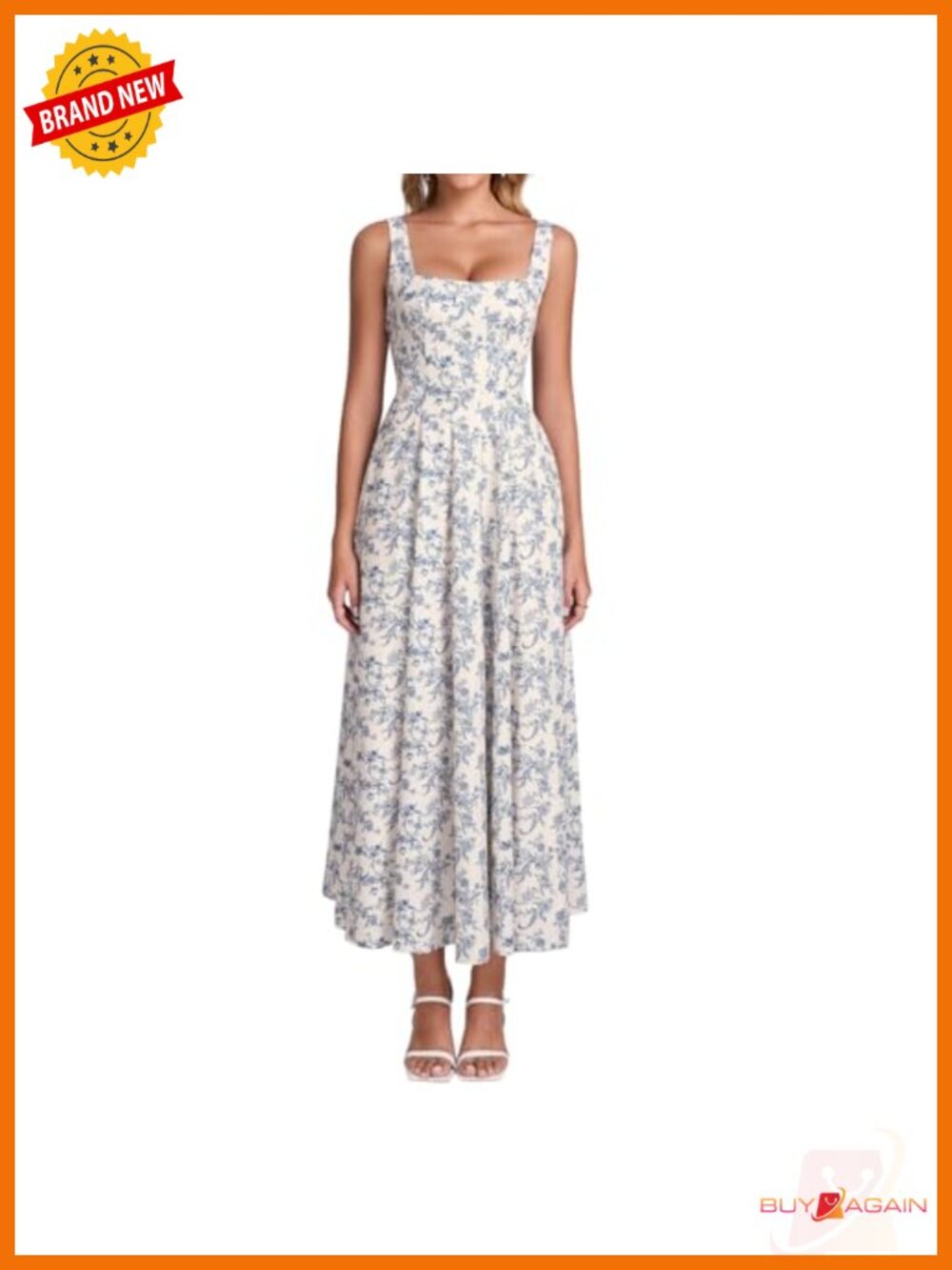 Womens Floral Corset Midi Dress Square Neck Lace Up Back Adjustable Straps